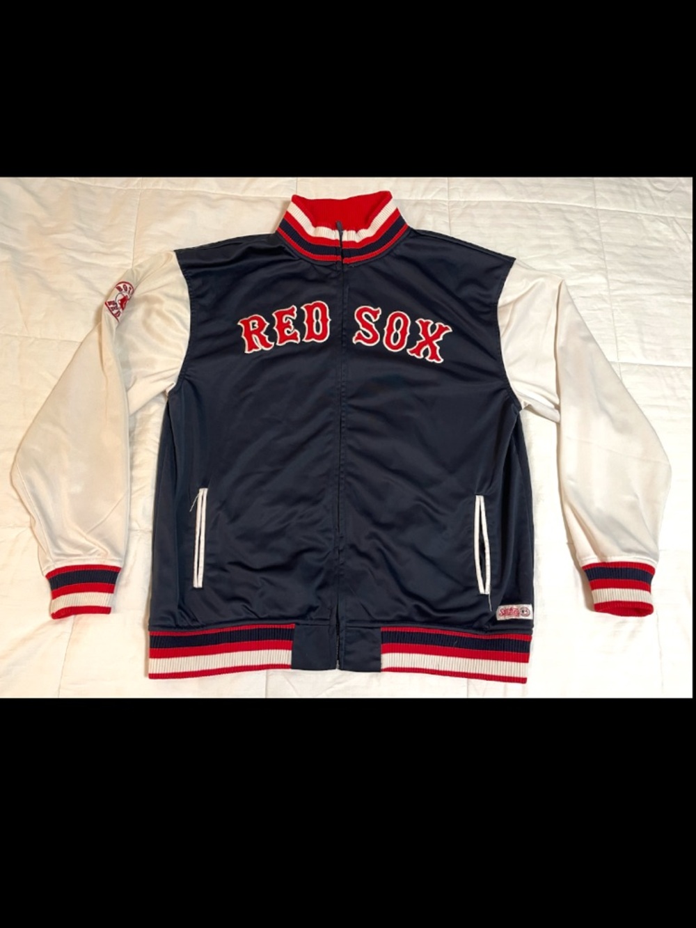 Vintage MLB Stitches Boston Red Sox Jacket Mens Large Red White Navy Blue EUC